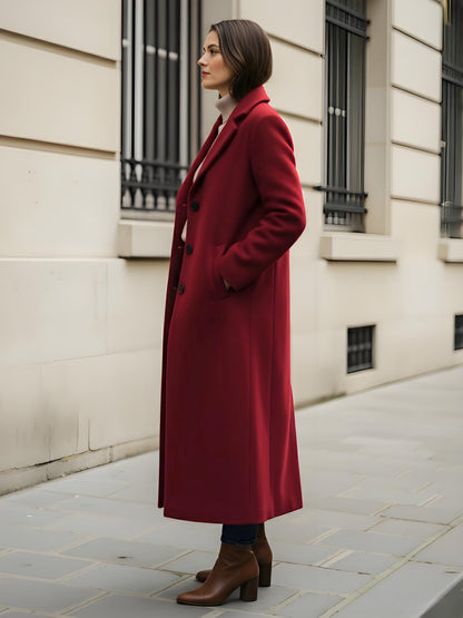 Woolen Long Straight Coat With Single-Breasted And Classic Notch Lapel For Women 2026