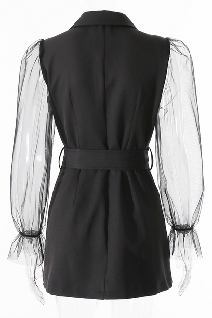 Fashion Elegant Solid See-through Turndown Collar A Line Dresses(4 colors)