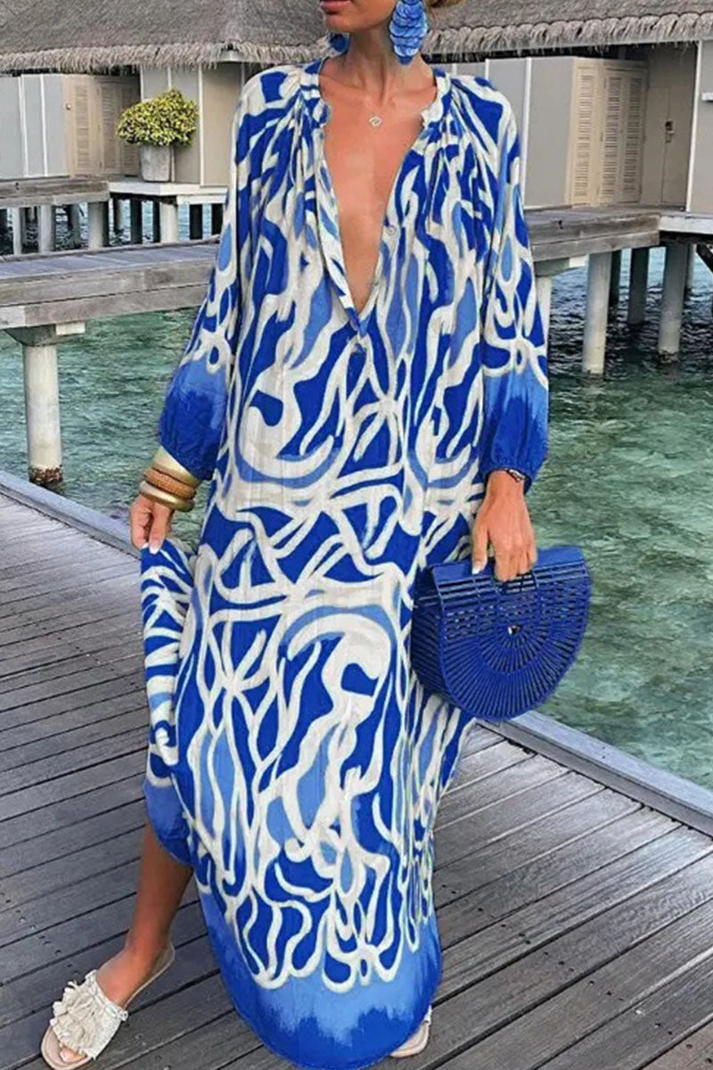 Sexy Print Patchwork V Neck Straight Dresses(3 Colors)