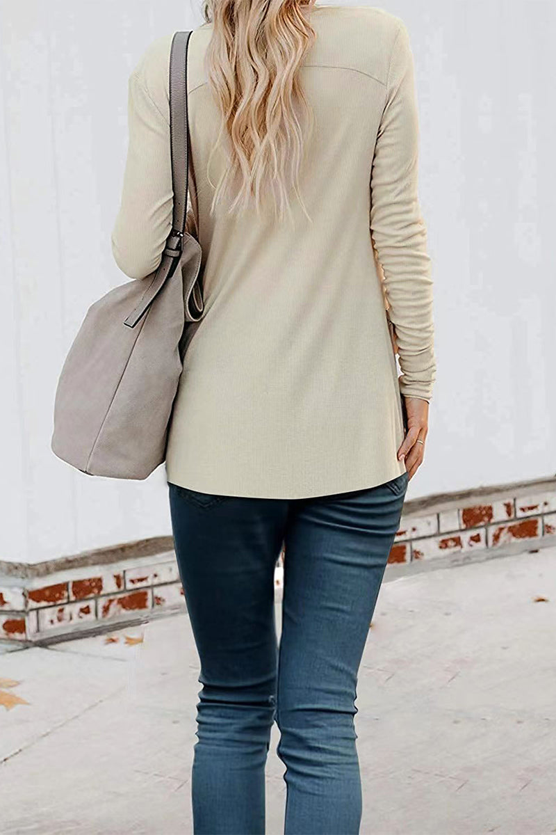 Fashion Casual Solid Patchwork Buttons V Neck T-Shirts(6 Colors)