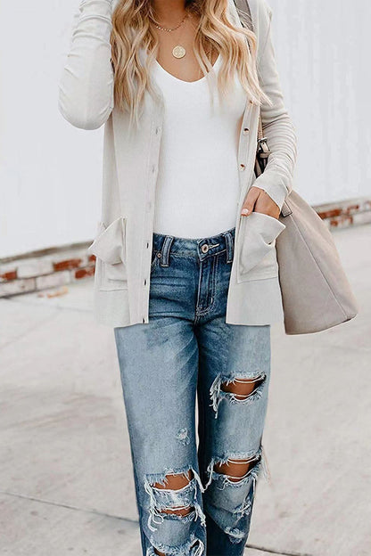 Fashion Casual Solid Patchwork Buttons V Neck T-Shirts(6 Colors)