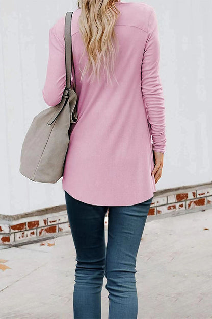 Fashion Casual Solid Patchwork Buttons V Neck T-Shirts(6 Colors)