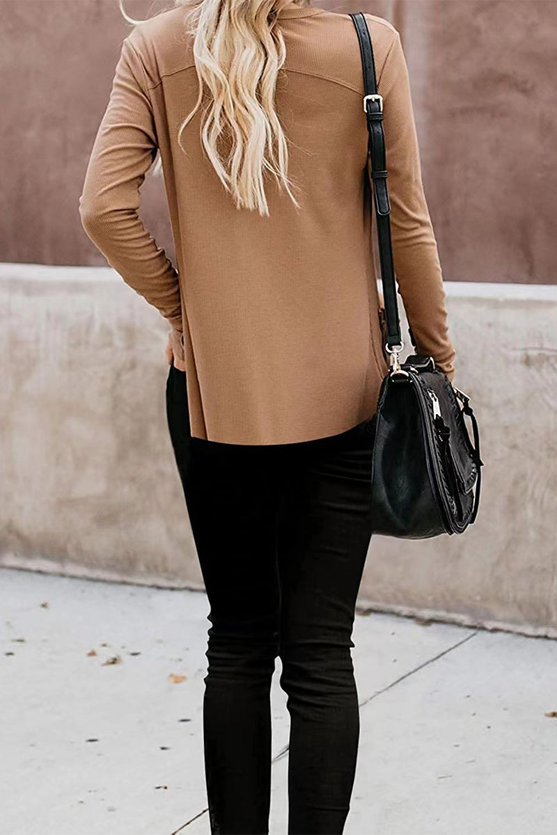 Fashion Casual Solid Patchwork Buttons V Neck T-Shirts(6 Colors)