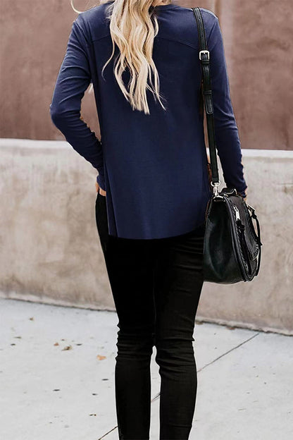 Fashion Casual Solid Patchwork Buttons V Neck T-Shirts(6 Colors)