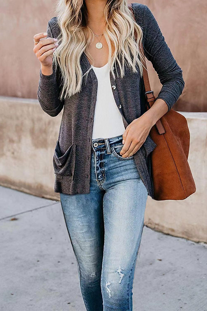 Fashion Casual Solid Patchwork Buttons V Neck T-Shirts(6 Colors)