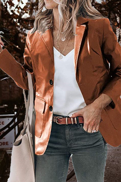 Fashion Solid Pocket Buttons Turndown Collar Outerwear(5 Colors)