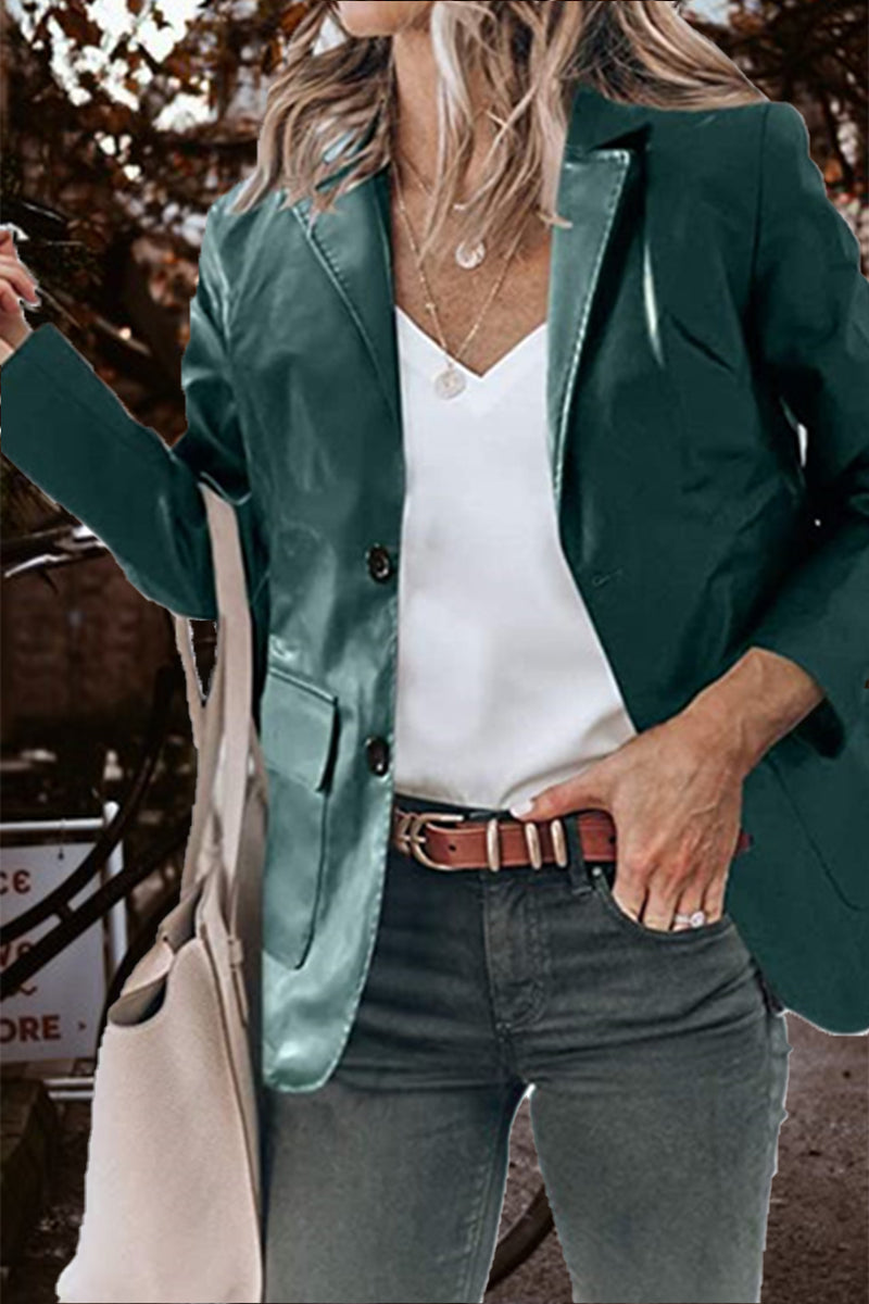 Fashion Solid Pocket Buttons Turndown Collar Outerwear(5 Colors)