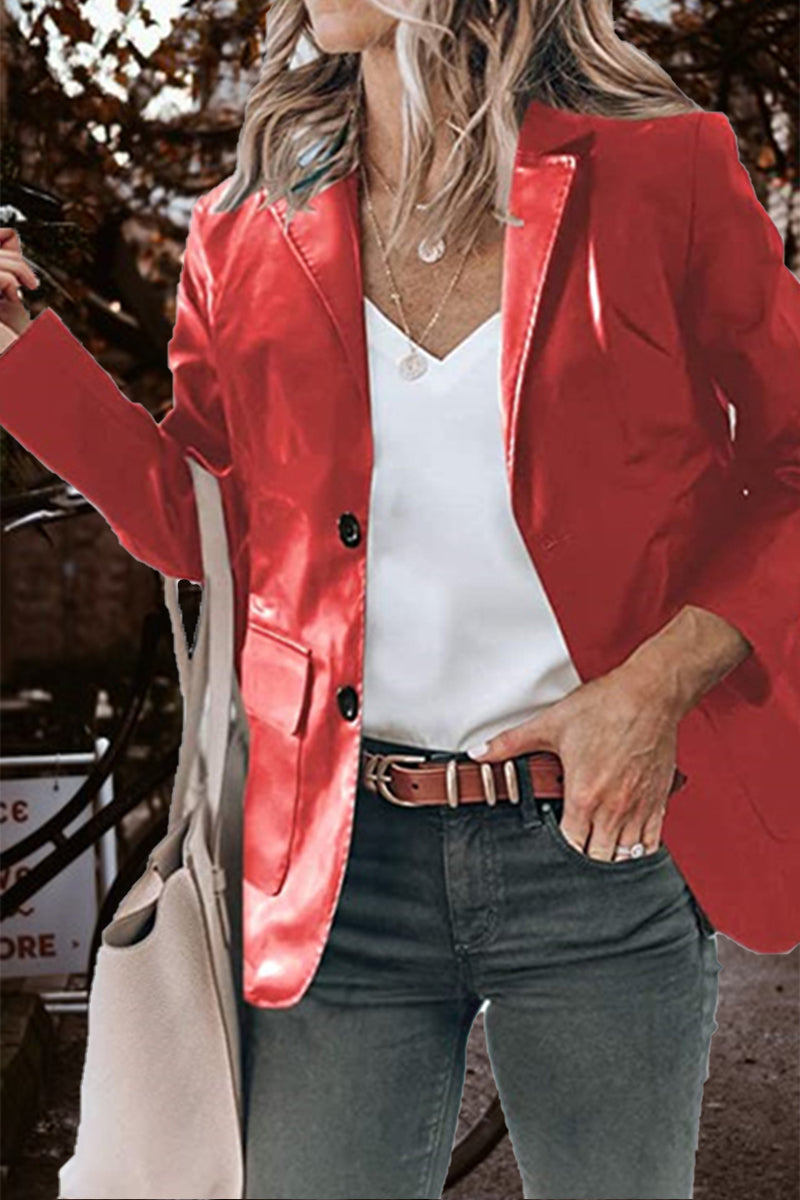 Fashion Solid Pocket Buttons Turndown Collar Outerwear(5 Colors)