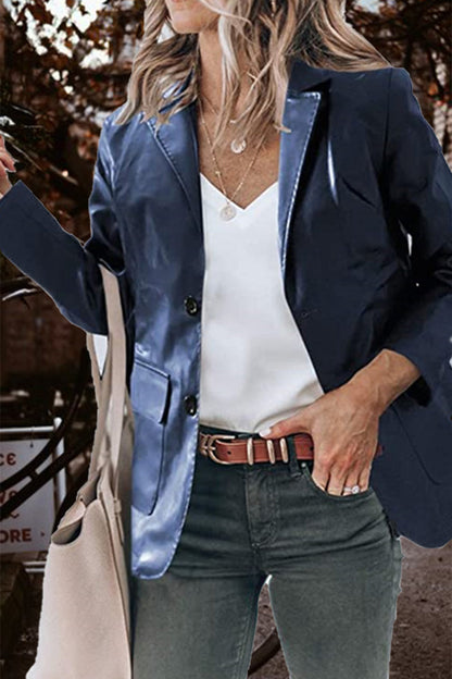 Fashion Solid Pocket Buttons Turndown Collar Outerwear(5 Colors)