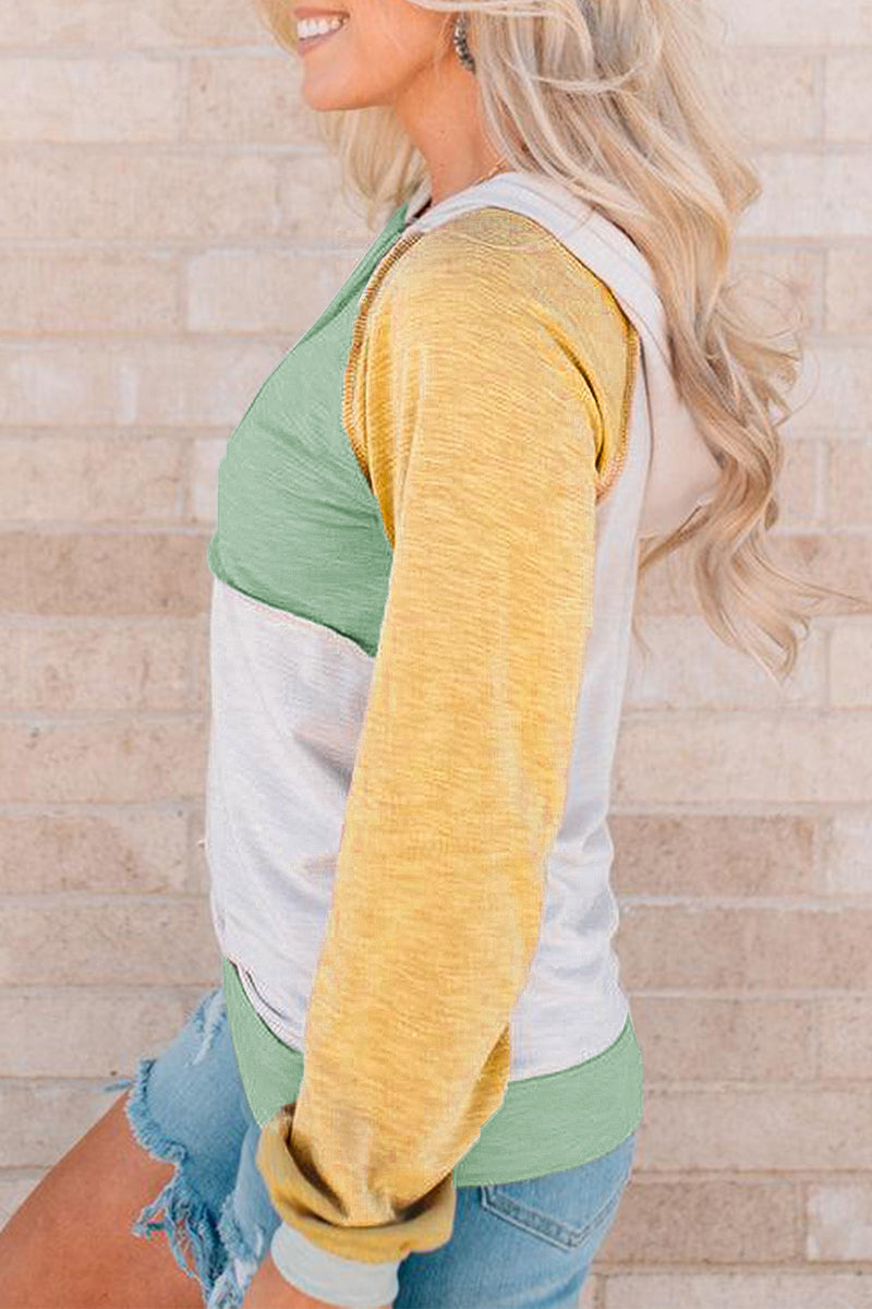 Fashion Color Block Contrast Mandarin Collar Hoodies