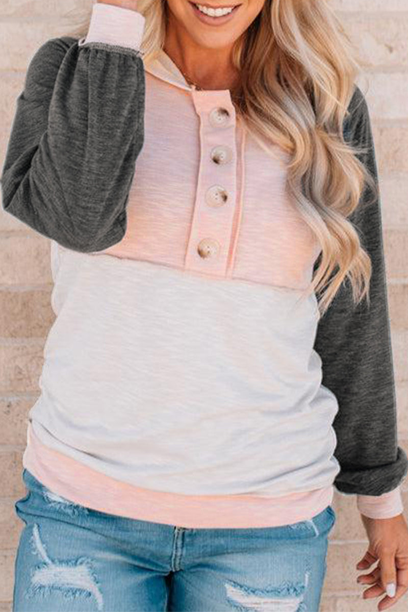 Fashion Color Block Contrast Mandarin Collar Hoodies