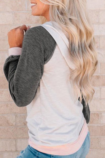 Fashion Color Block Contrast Mandarin Collar Hoodies