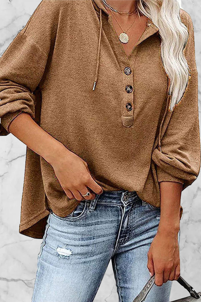 Casual Solid Frenulum V Neck Hoodies(11 Colors)