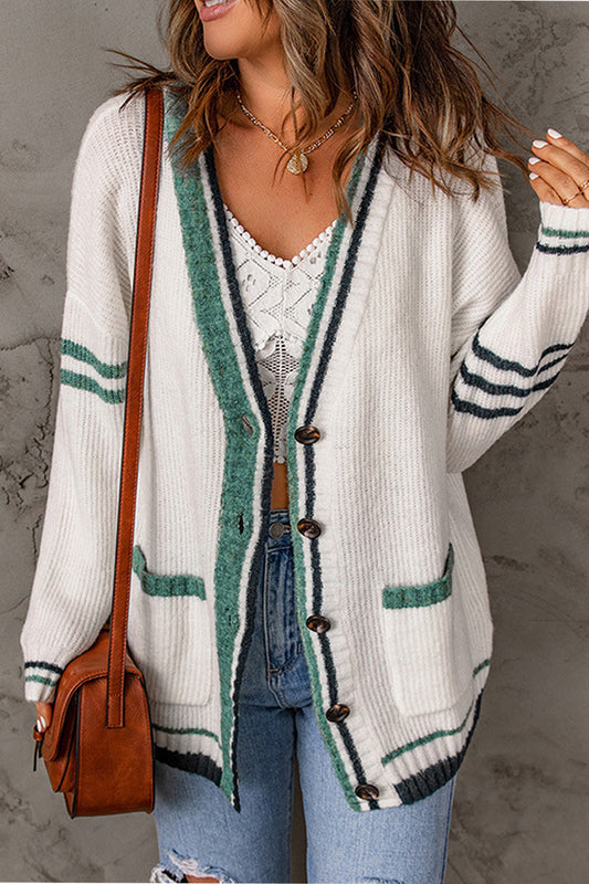 Fashion Plaid Striped Contrast V Neck Tops