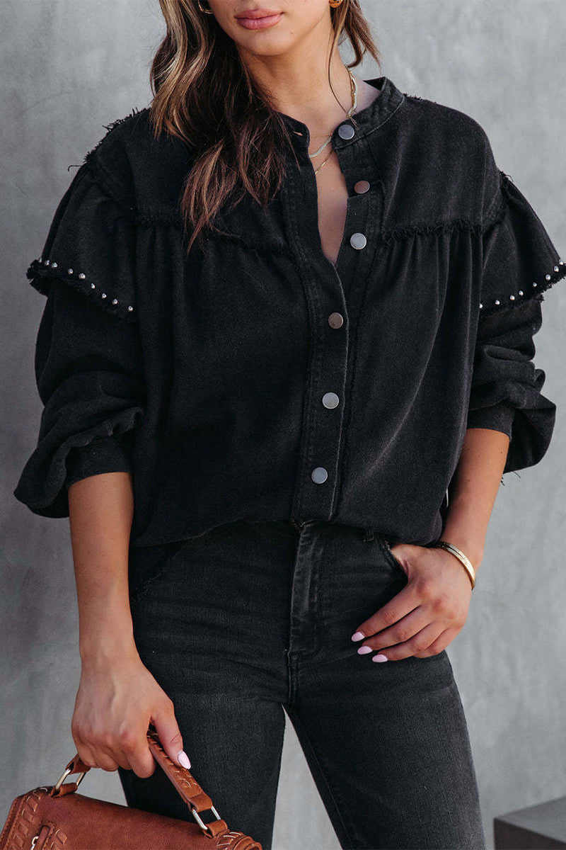 Fashion Solid Buttons Mandarin Collar Outerwear