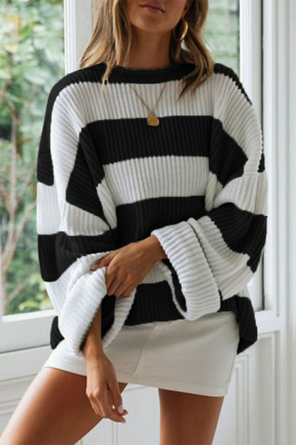 Fashion Sweet Striped Contrast O Neck Sweaters(5 Colors)