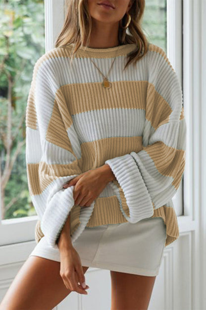 Fashion Sweet Striped Contrast O Neck Sweaters(5 Colors)