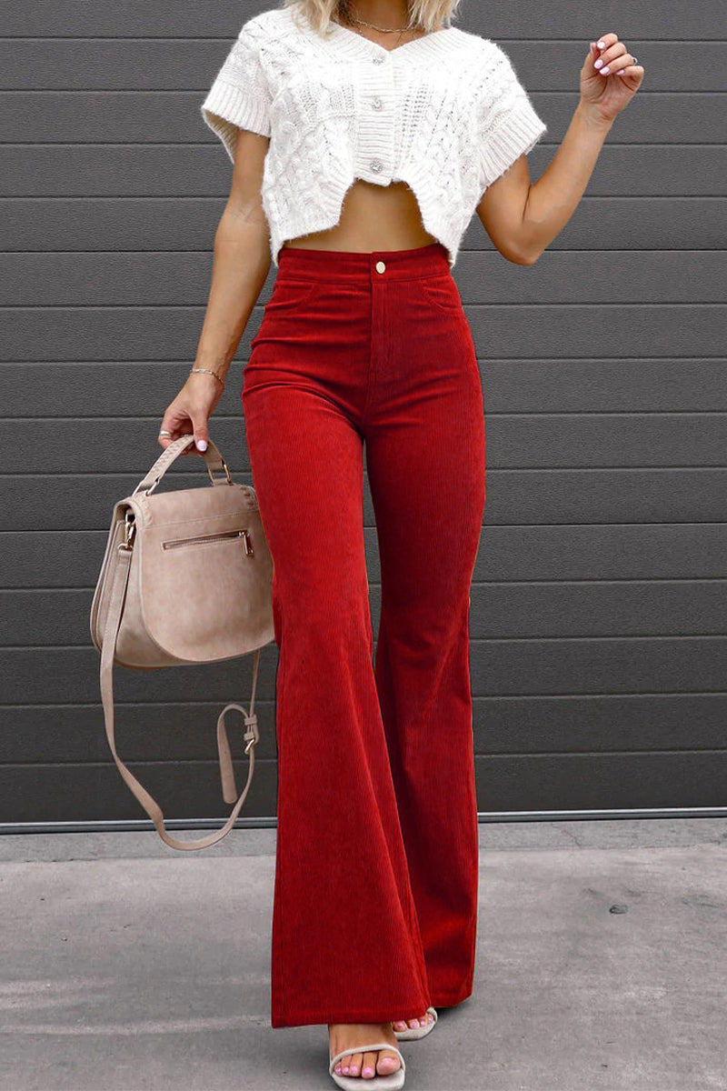 Sexy Casual Street Solid Pocket Boot Cut Mid Waist Wide Leg Patchwork Bottoms
