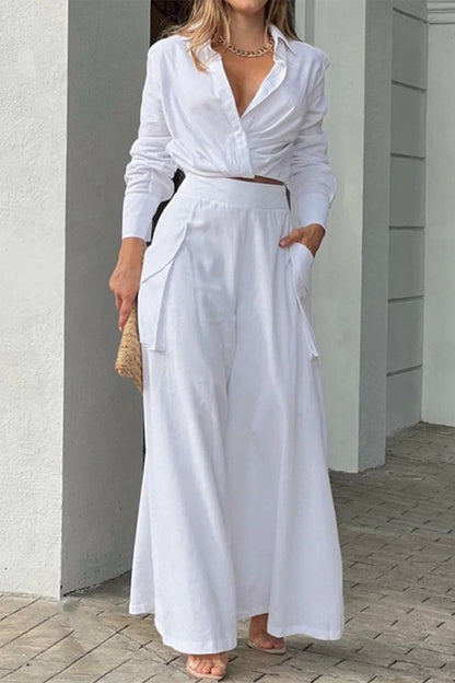 Fashion Solid Patchwork Turndown Collar Long Sleeve Two Pieces(3 Colors)