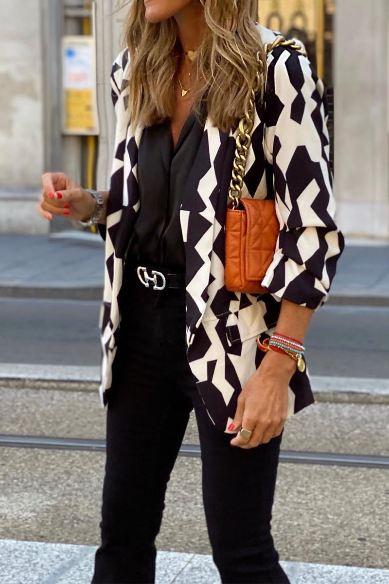 Work Street Print Printing Turn-back Collar Outerwear