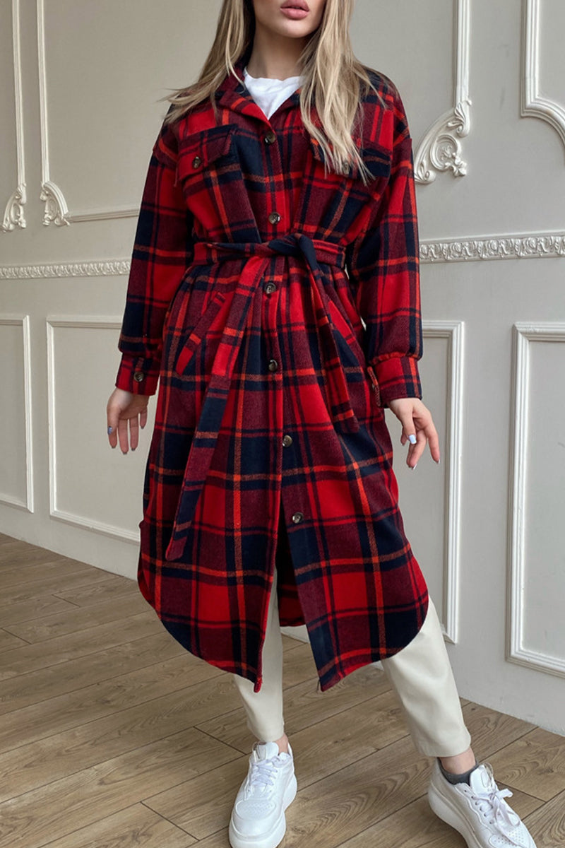 Sweet Elegant Plaid Striped Printing Shirt Collar Outerwear(3 Colros)