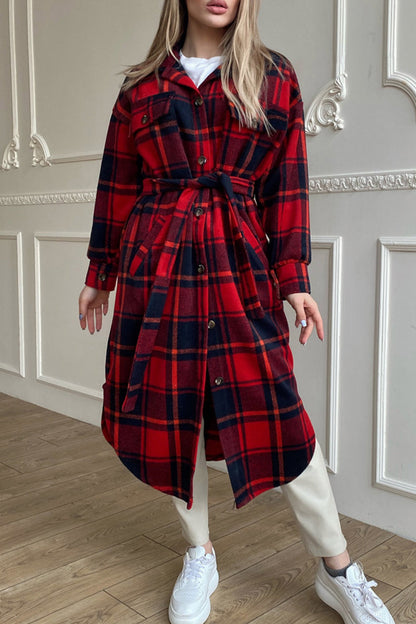 Sweet Elegant Plaid Striped Printing Shirt Collar Outerwear(3 Colros)