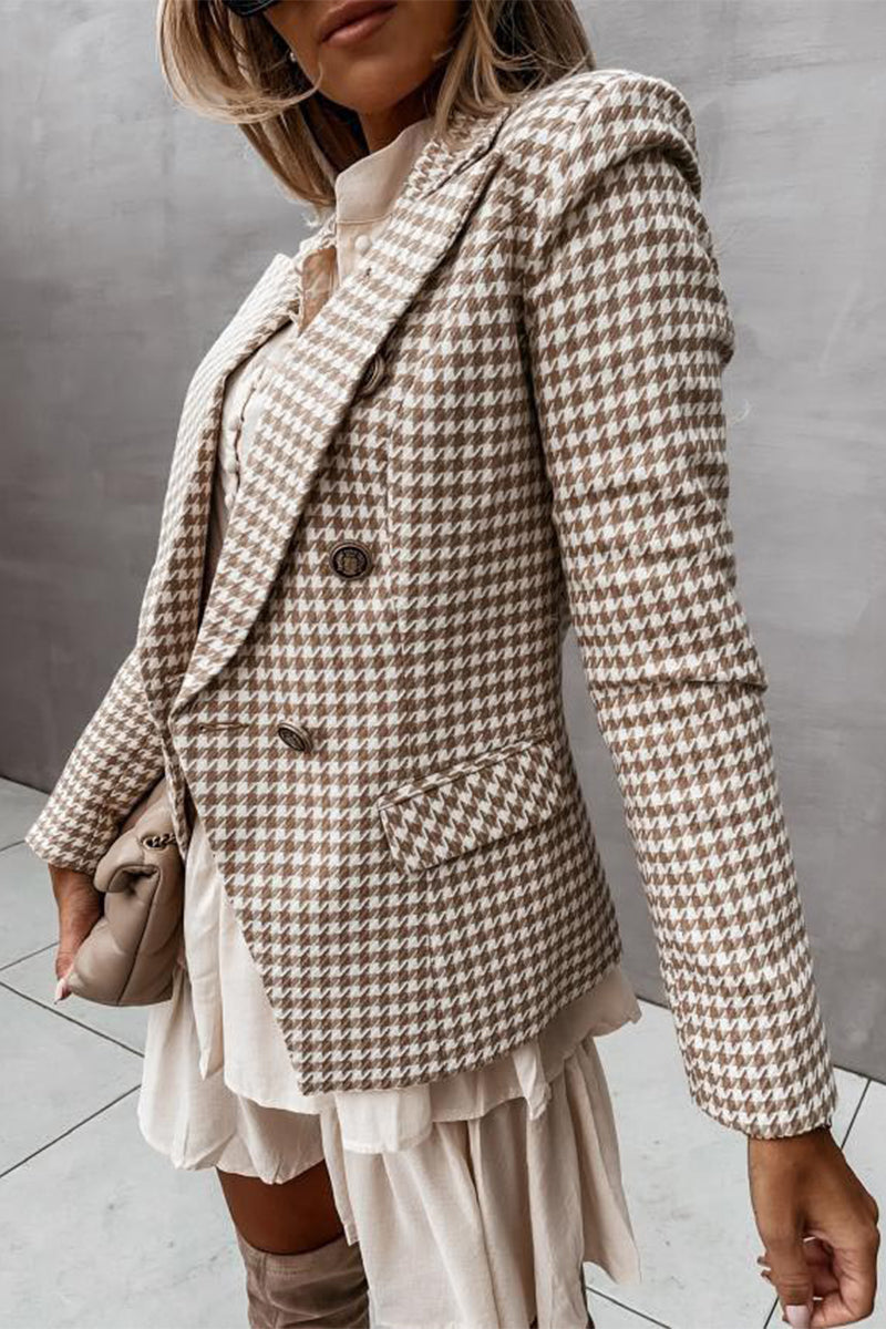 Work Elegant Plaid Print Patchwork Turn-back Collar Outerwear(4 Colors)