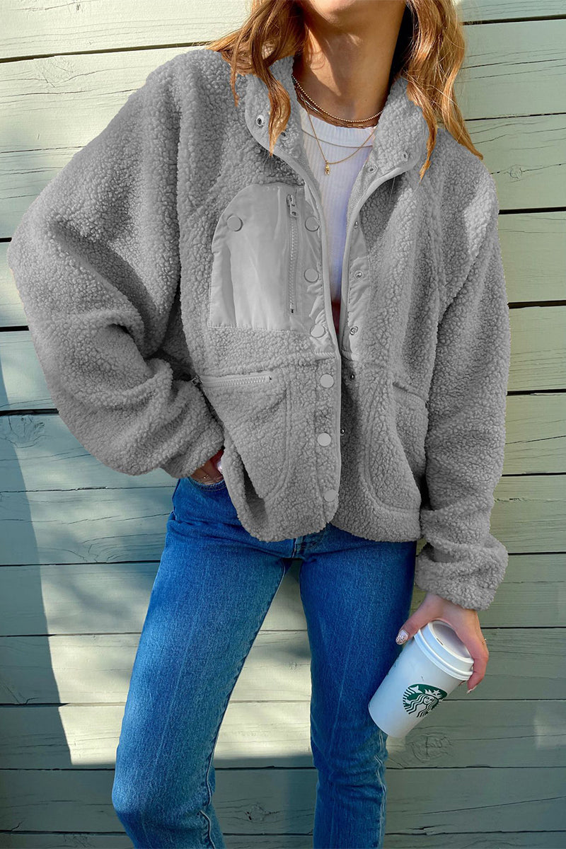 Casual Solid Patchwork Pocket Mandarin Collar Outerwear(2 Colors)