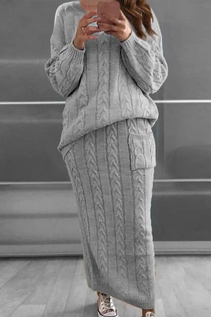 Casual Solid Color O Neck Long Sleeve Two Pieces(12 Colors)