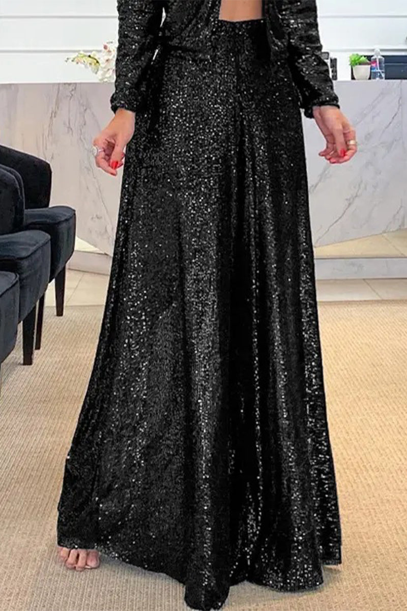 Casual Street Solid Sequins Boot Cut High Waist Speaker Bottoms(3 Colors)