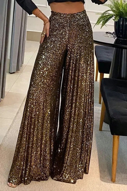 Casual Street Solid Sequins Boot Cut High Waist Speaker Bottoms(3 Colors)