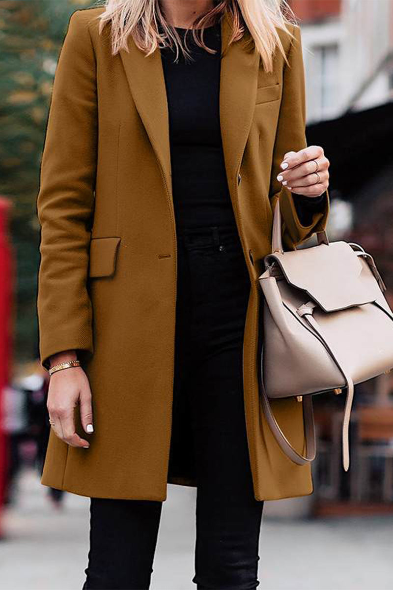 Casual Solid Solid Color Turn-back Collar Outerwear