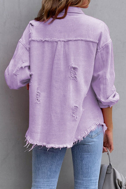 Street Solid Ripped Buckle Turndown Collar Outerwear