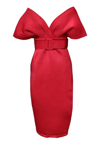 Elegant Solid V Neck One Step Skirt Dresses(2 Colors)