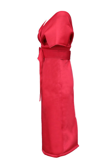 Elegant Solid V Neck One Step Skirt Dresses(2 Colors)