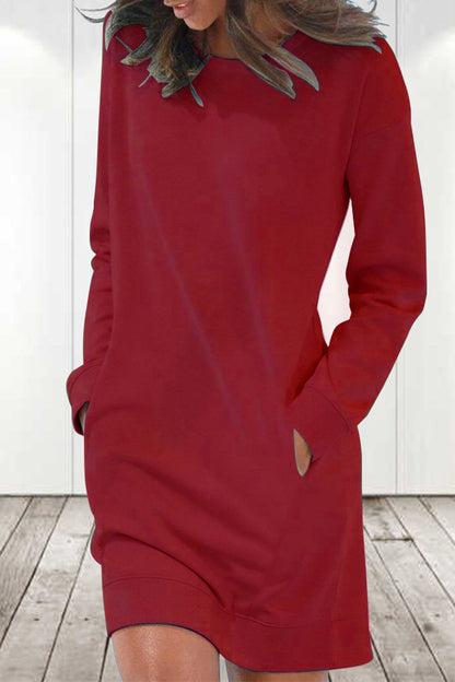 Casual Solid Color O Neck Long Sleeve Dresses(6 Colors)