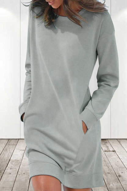 Casual Solid Color O Neck Long Sleeve Dresses(6 Colors)