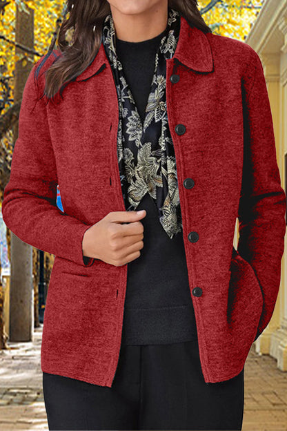 Solid Buttons Turndown Collar Outerwear