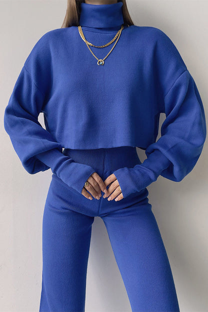 Casual Solid Turtleneck Long Sleeve Two Pieces(5 Colors)