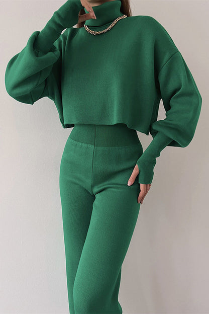 Casual Solid Turtleneck Long Sleeve Two Pieces(5 Colors)