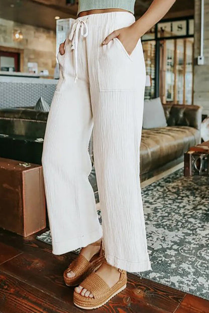 Casual Frenulum Straight Mid Waist Wide Leg Bottoms(3 Colors)