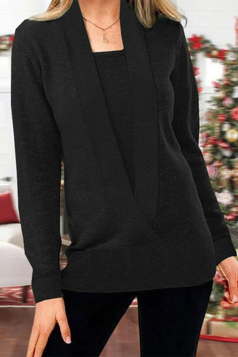 Solid Patchwork V Neck Sweaters(9 Colors)