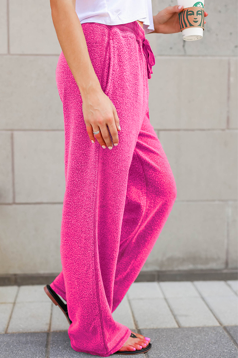 Casual Solid Draw String Pocket Loose Wide Leg Solid Color Bottoms(5 Colors)