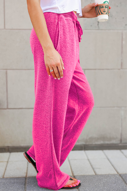 Casual Solid Draw String Pocket Loose Wide Leg Solid Color Bottoms(5 Colors)