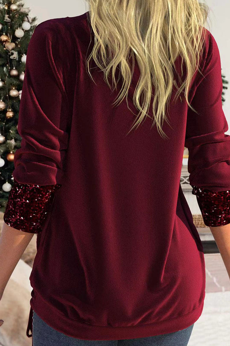 Casual Solid Sequins Patchwork Asymmetrical Collar Tops(8 Colors)