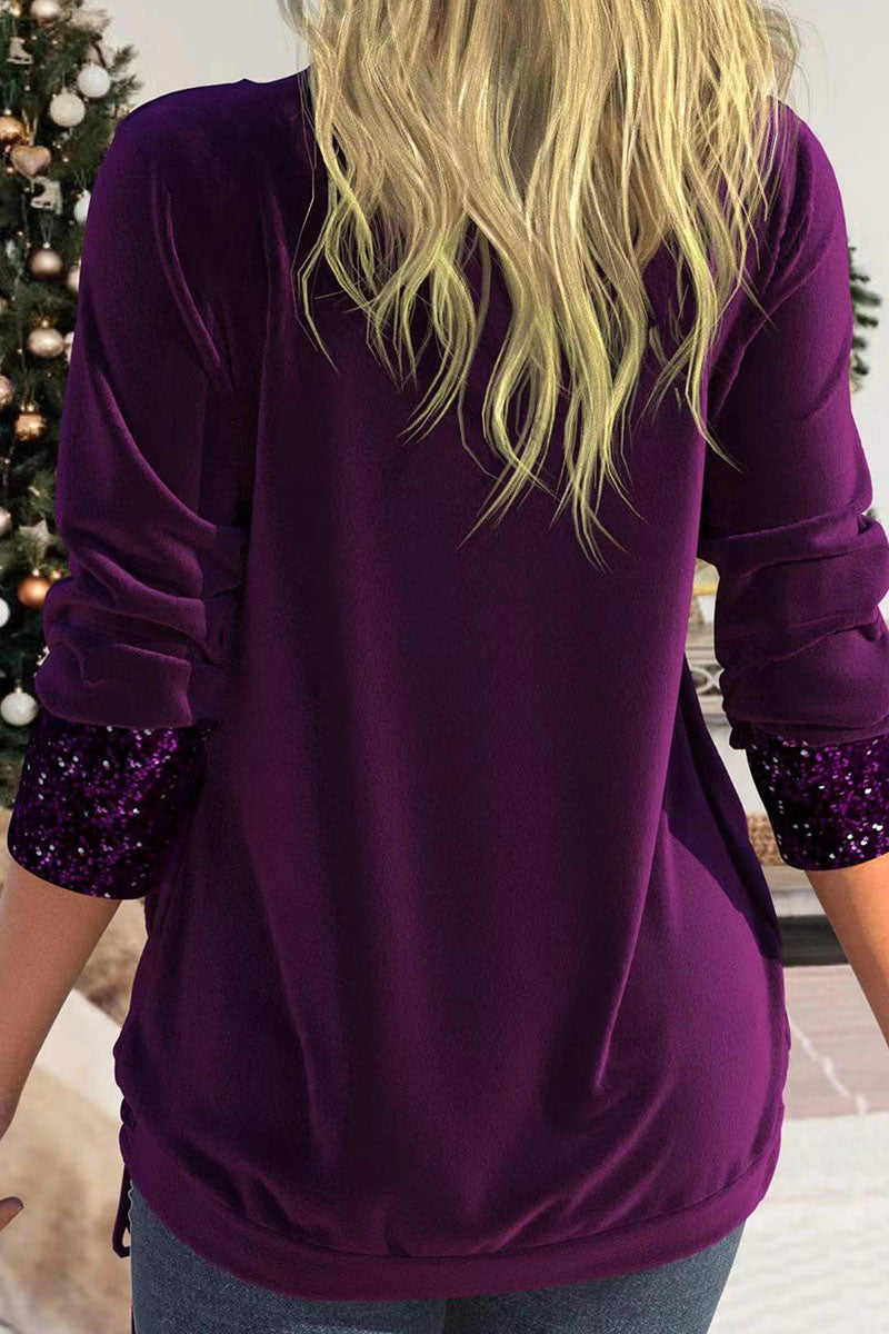 Casual Solid Sequins Patchwork Asymmetrical Collar Tops(8 Colors)
