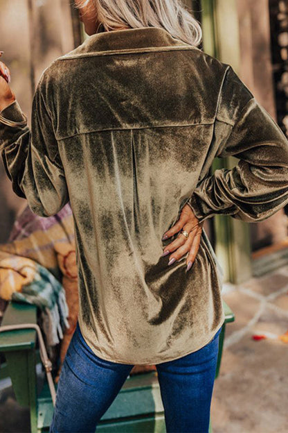 Street Pocket Solid Color Turndown Collar Tops