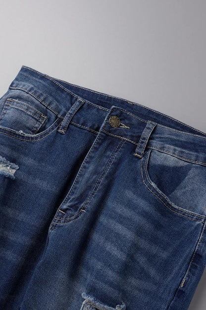 Street Solid Patchwork High Waist Skinny Denim Jeans(3 Colors)