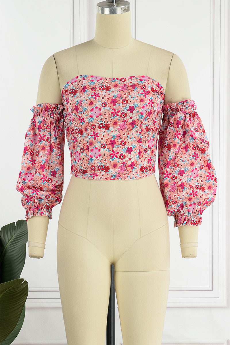Sweet Elegant Print Printing Off the Shoulder Tops(8 Colors)