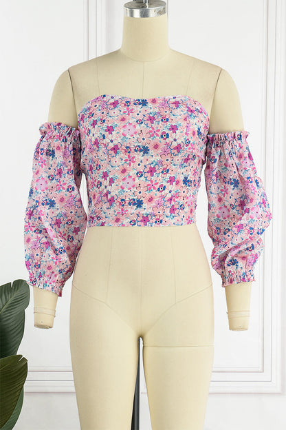 Sweet Elegant Print Printing Off the Shoulder Tops(8 Colors)